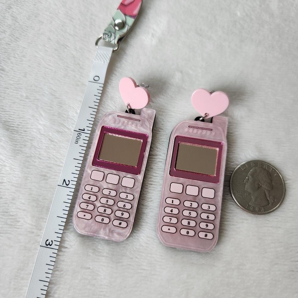 90s Pink Cell Phone Earrings - Picture 5 of 7